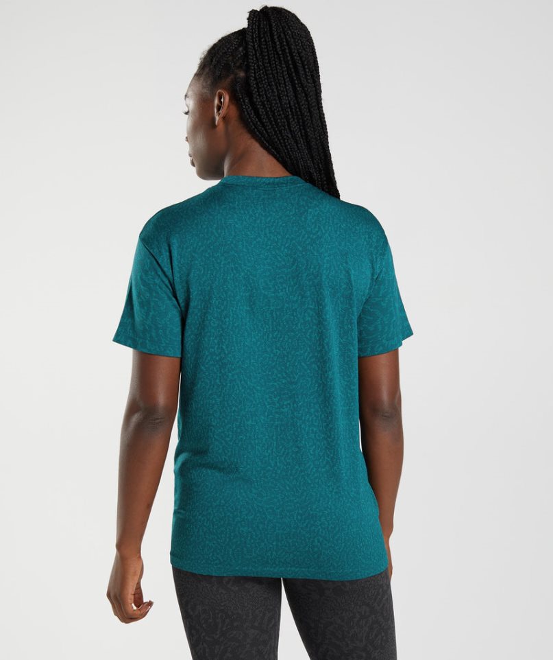 Women's Gymshark Adapt Animal Seamless T-Shirts Turquoise | CA D31067